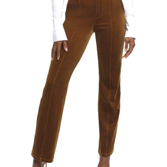 Good American Pants - Good American Copper Brown Striped High Waisted Soft Shiny Velour Pants L 3